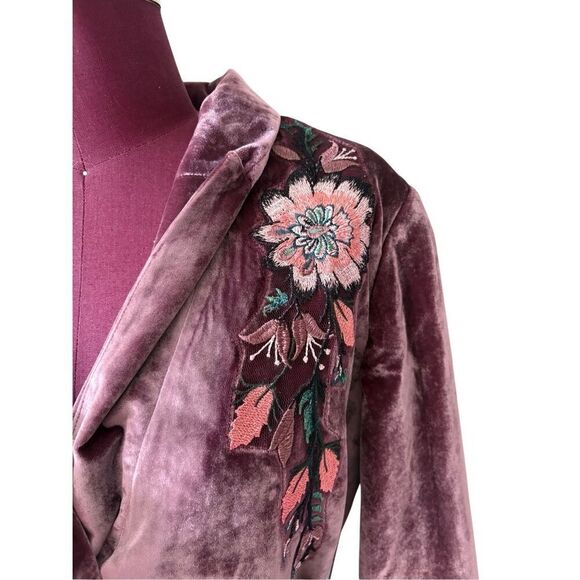 Free People Perfectly Illusion Velvet Jacket size 6 Embroidered Belted Floral Bu - Picture 9 of 15